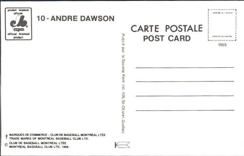1986 Montreal Expos Postcards #NNO Andre Dawson Back