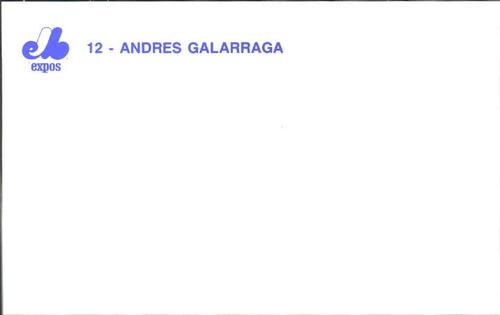 1986 Montreal Expos Postcards #NNO Andres Galarraga Back
