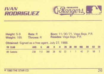 1990 Star #26 Ivan Rodriguez Back
