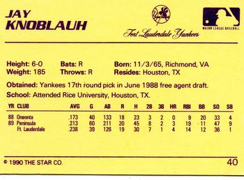 1990 Star #40 Jay Knoblauh Back