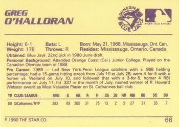 1990 Star #66 Greg O'Halloran Back