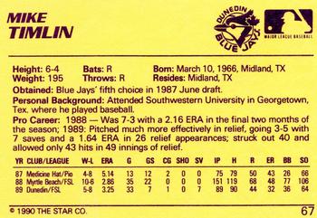 1990 Star #67 Mike Timlin Back