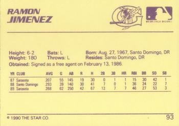 1990 Star #93 Ramon Jimenez Back