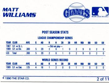 1990 Star Matt Williams #2 Matt Williams Back