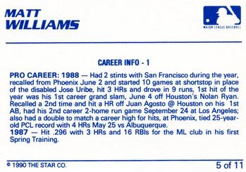 1990 Star Matt Williams #5 Matt Williams Back