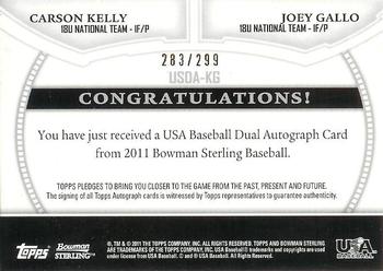 2011 Bowman Sterling - Dual Autographs #USDA-KG Carson Kelly / Joey Gallo Back