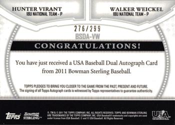 2011 Bowman Sterling - Dual Autographs #BSDA-VW Hunter Virant / Walker Weickel Back