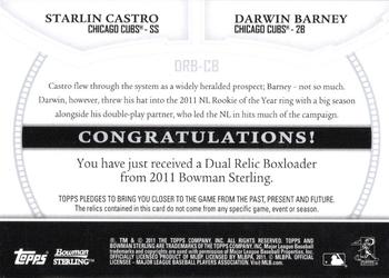2011 Bowman Sterling - Dual Relics #DRB-CB Starlin Castro / Darwin Barney Back