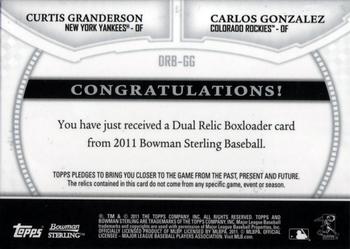 2011 Bowman Sterling - Dual Relics #DRB-GG Curtis Granderson / Carlos Gonzalez Back
