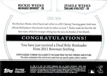 2011 Bowman Sterling - Dual Relics #DRB-WW Rickie Weeks / Jemile Weeks Back