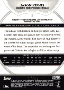 2011 Bowman Sterling - Gold Refractors #5 Jason Kipnis Back