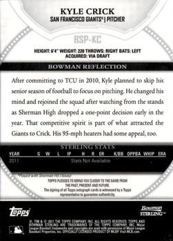 2011 Bowman Sterling - Prospect Autographs #BSP-KC Kyle Crick Back