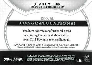 2011 Bowman Sterling - Rookie Relics #RRR-JWE Jemile Weeks Back