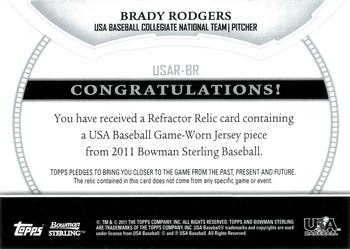 2011 Bowman Sterling - USA Baseball Relics #USAR-BR Brady Rodgers Back