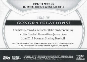 2011 Bowman Sterling - USA Baseball Relics #USAR-EW Erich Weiss Back