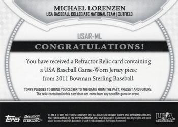 2011 Bowman Sterling - USA Baseball Relics #USAR-ML Michael Lorenzen Back