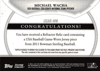 2011 Bowman Sterling - USA Baseball Relics #USAR-MW Michael Wacha Back
