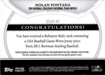2011 Bowman Sterling - USA Baseball Relics #USAR-NF Nolan Fontana Back