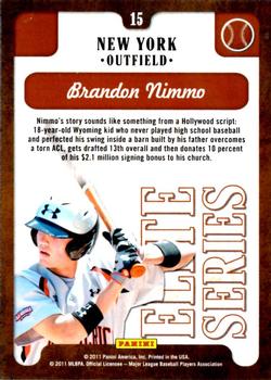 2011 Donruss Elite Extra Edition - Elite Series #15 Brandon Nimmo Back
