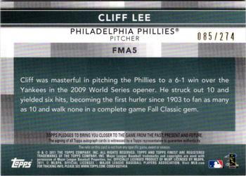 2011 Finest - Moments Relic Autographs #FMA5 Cliff Lee Back