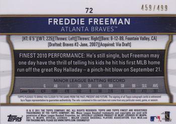 2011 Finest - Rookie Dual Relic Autographs Refractors #72 Freddie Freeman Back