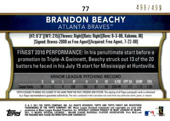 2011 Finest - Rookie Dual Relic Autographs Refractors #77 Brandon Beachy Back
