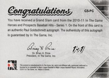 2011 In The Game Heroes & Prospects - Grand Slam Autographs #GS-PG Paul Goldschmidt Back