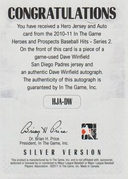 2011 In The Game Heroes & Prospects - Heroes Jersey Autographs Silver #HJA-DW Dave Winfield Back