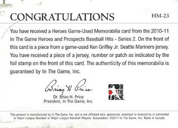 2011 In The Game Heroes & Prospects - Heroes Jerseys Silver #HM-23 Ken Griffey Jr. Back