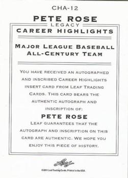 2011 Leaf Pete Rose Legacy - Career Highlights Autographs Green Ink #CHA-12 Pete Rose Back