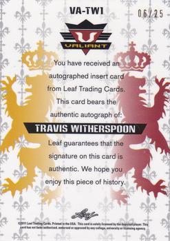 2011 Leaf Valiant - Draft Orange #VA-TW1 Travis Witherspoon Back