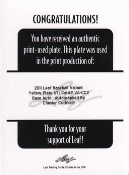2011 Leaf Valiant - Draft Printing Plates Yellow #CC2 Cheslor Cuthbert Back