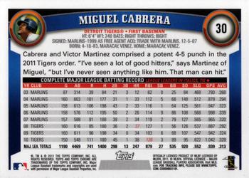 2011 Topps Chrome - Orange Refractors #30 Miguel Cabrera Back