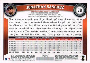 2011 Topps Chrome - Orange Refractors #79 Jonathan Sanchez Back
