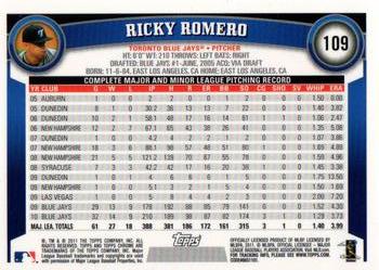 2011 Topps Chrome - Orange Refractors #109 Ricky Romero Back