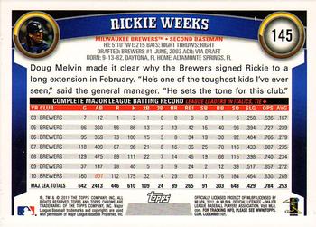 2011 Topps Chrome - Orange Refractors #145 Rickie Weeks Back