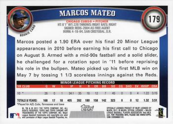 2011 Topps Chrome - Orange Refractors #179 Marcos Mateo Back