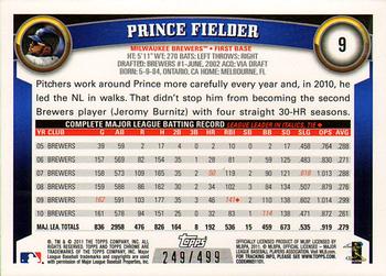 2011 Topps Chrome - Purple Refractors #9 Prince Fielder Back