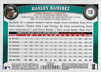 2011 Topps Chrome - Purple Refractors #10 Hanley Ramirez Back