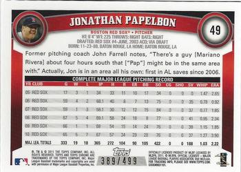 2011 Topps Chrome - Purple Refractors #49 Jonathan Papelbon Back