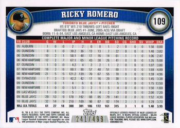 2011 Topps Chrome - Purple Refractors #109 Ricky Romero Back