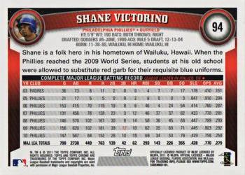 2011 Topps Chrome - Refractors #94 Shane Victorino Back