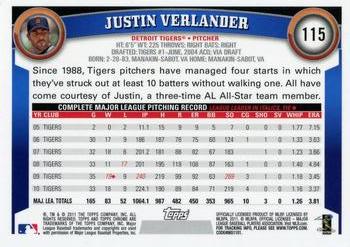 2011 Topps Chrome - Refractors #115 Justin Verlander Back