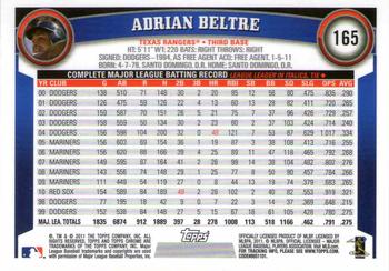 2011 Topps Chrome - Refractors #165 Adrian Beltre Back