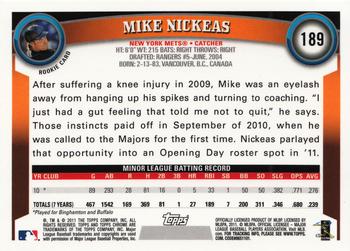 2011 Topps Chrome - Refractors #189 Mike Nickeas Back