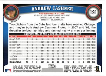 2011 Topps Chrome - Rookie Autographs #191 Andrew Cashner Back