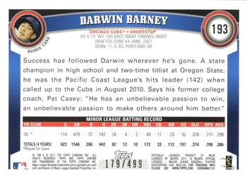 2011 Topps Chrome - Rookie Autographs Refractors #193 Darwin Barney Back
