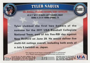 2011 Topps Chrome - USA Baseball Autographs Red Refractors #USABB17 Tyler Naquin Back