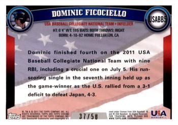 2011 Topps Chrome - USA Baseball Gold Refractors #USABB5 Dominic Ficociello Back