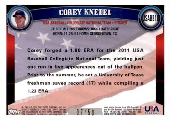 2011 Topps Chrome - USA Baseball Gold Refractors #USABB10 Corey Knebel Back